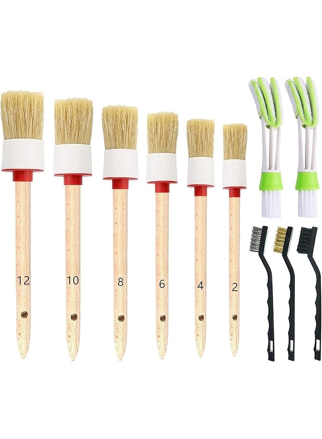 KASTWAVE Car Detailing Brush Set for Cleaning Wheels, Interior, Exterior, Leather, Includes 6Pcs Wooden Handle Automotive Detail Brush, 3Pcs Wire Brush and 2Pcs Air Conditioner Brush 11Pcs - Image 1