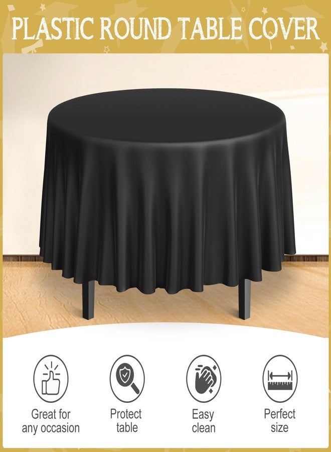 MASHAN 12 Pcs Black and Gold Plastic Tablecloths Bulk,84 Inch Disposable Round Party Table Cloth Waterproof Table Cover for Birthday Wedding Anniversary Graduation Party Decorations Supplies - Image 4