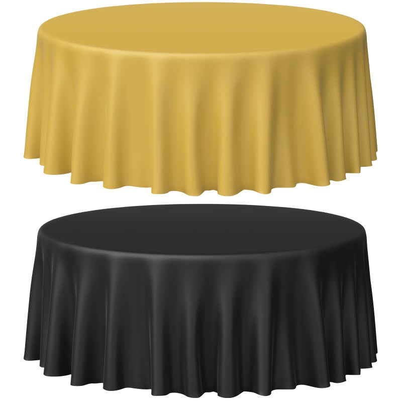 MASHAN 12 Pcs Black and Gold Plastic Tablecloths Bulk,84 Inch Disposable Round Party Table Cloth Waterproof Table Cover for Birthday Wedding Anniversary Graduation Party Decorations Supplies - Image 1