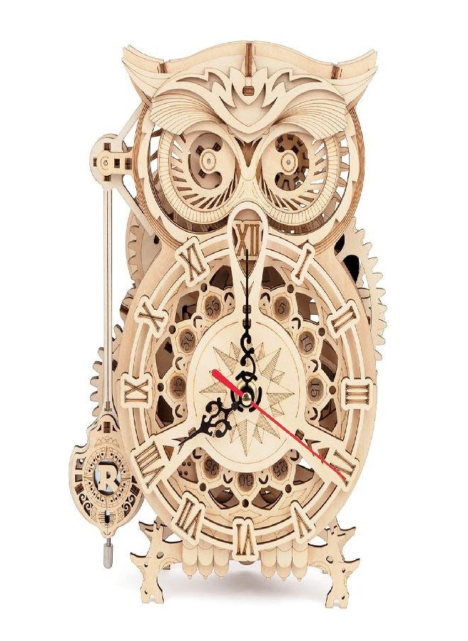 ROKR 3D Wooden Puzzles ROKR Owl Clock - Mechanical Model Building Kit for Adults 161PCS Clock Puzzles Creative Gift Home Decor for Family  - Image 4