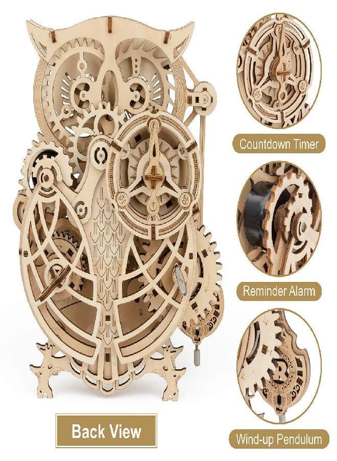 ROKR 3D Wooden Puzzles ROKR Owl Clock - Mechanical Model Building Kit for Adults 161PCS Clock Puzzles Creative Gift Home Decor for Family  - Image 2