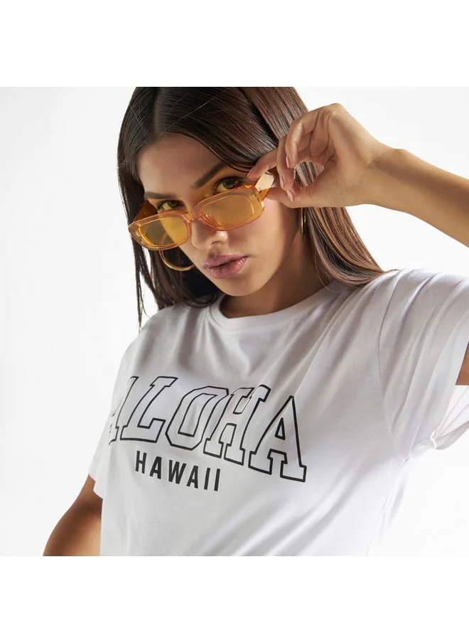 FAV Typography Print T-shirt with Crew Neck and Drop Shoulder Sleeves