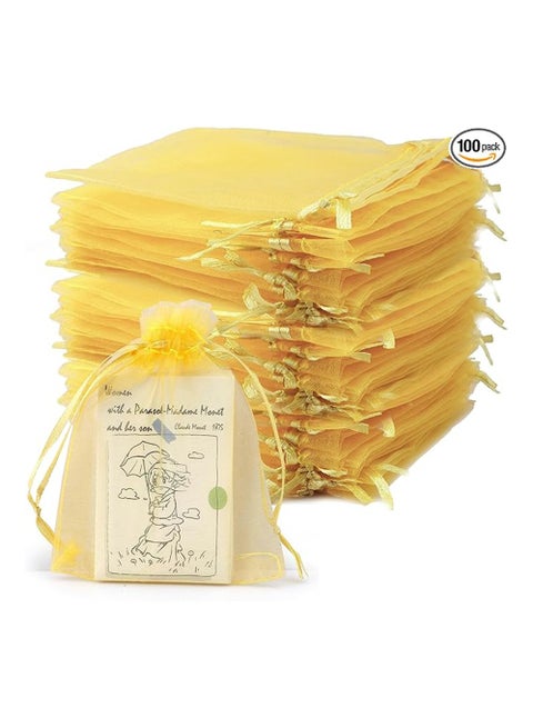 100 Pcs Gold Organza Bags,Gift Bags, Wedding Favor Bags, Jewelry Bags Drawstring, Small Mesh Gift Bags, Meash Gift Pouch, Mesh Organizer Bags, Mini Candy Bags for Party Favors (4 x 4.7 Inch)