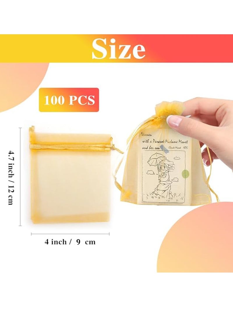 Generic 100 Pcs Gold Organza Bags,Gift Bags, Wedding Favor Bags, Jewelry Bags Drawstring, Small Mesh Gift Bags, Meash Gift Pouch, Mesh Organizer Bags, Mini Candy Bags for Party Favors (4 x 4.7 Inch) - Image 2
