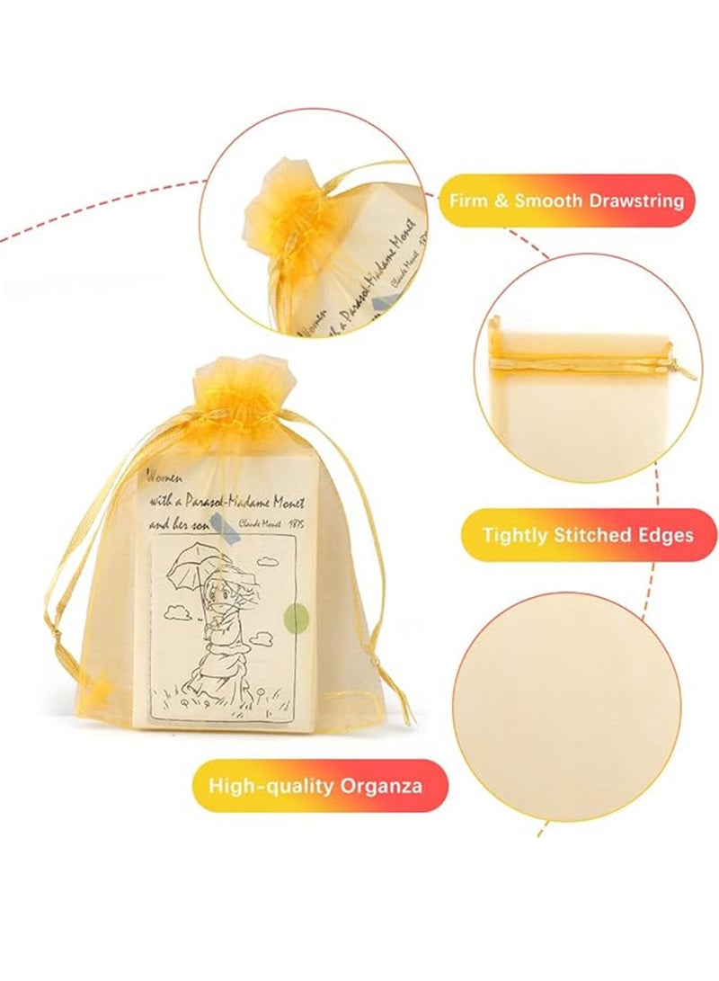 Generic 100 Pcs Gold Organza Bags,Gift Bags, Wedding Favor Bags, Jewelry Bags Drawstring, Small Mesh Gift Bags, Meash Gift Pouch, Mesh Organizer Bags, Mini Candy Bags for Party Favors (4 x 4.7 Inch) - Image 3