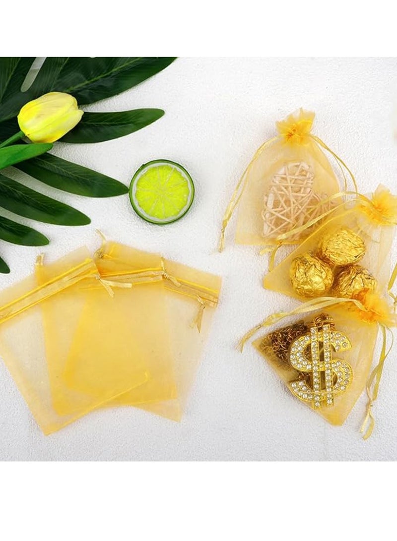 Generic 100 Pcs Gold Organza Bags,Gift Bags, Wedding Favor Bags, Jewelry Bags Drawstring, Small Mesh Gift Bags, Meash Gift Pouch, Mesh Organizer Bags, Mini Candy Bags for Party Favors (4 x 4.7 Inch) - Image 4