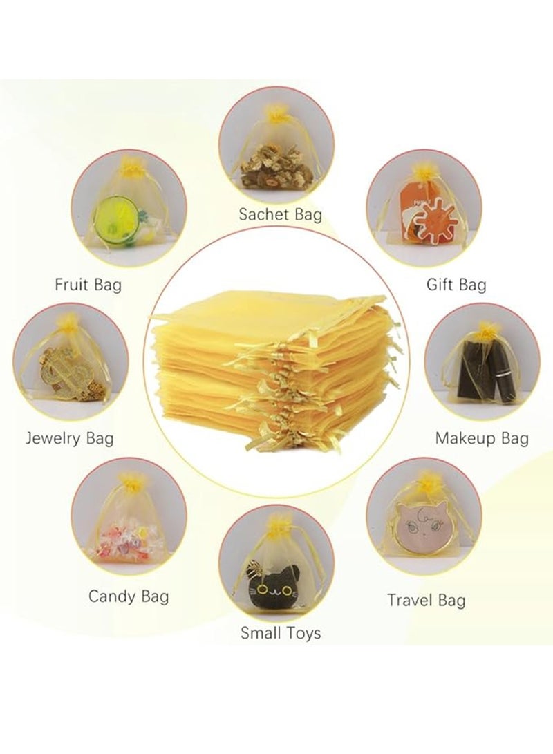 Generic 100 Pcs Gold Organza Bags,Gift Bags, Wedding Favor Bags, Jewelry Bags Drawstring, Small Mesh Gift Bags, Meash Gift Pouch, Mesh Organizer Bags, Mini Candy Bags for Party Favors (4 x 4.7 Inch) - Image 5