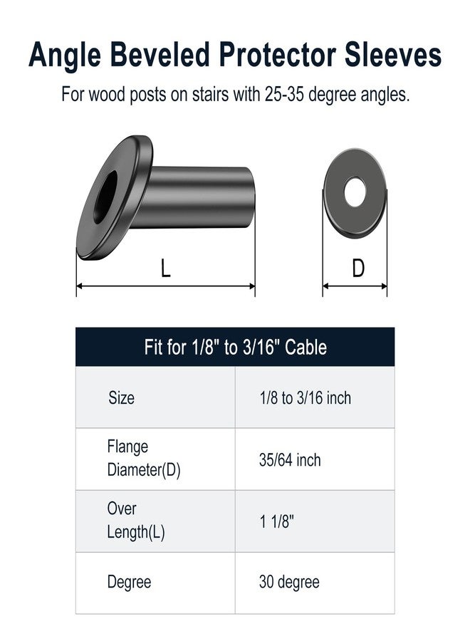 BLIKA 40 Pack 25 30 35 Degree 1/8" Black Angle Beveled Protector Sleeves, Angled Post Protector for 1/8" Cable Railing, T316 Stainless Steel, 30 Degree Black Angle Beveled Protector Sleeves - Image 2