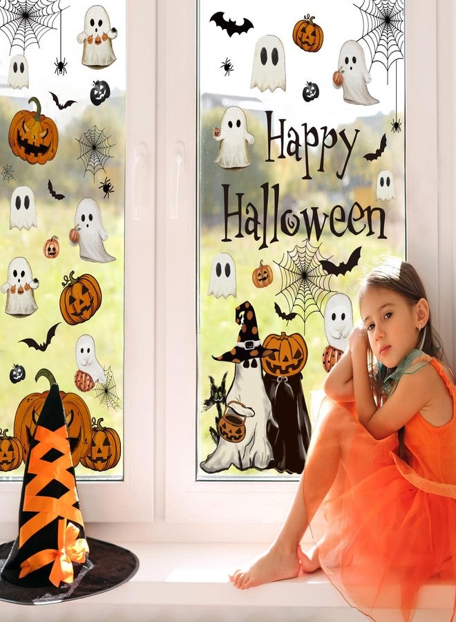 Whaline 6 Sheets Halloween Window Clings Vintage Ghost Evil Pumpkin Bat Reusable Window Decals for Halloween Fall Party Supplies Home Glass Decor - Image 3