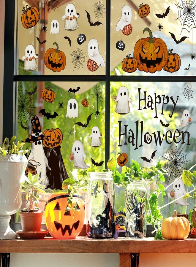 Whaline 6 Sheets Halloween Window Clings Vintage Ghost Evil Pumpkin Bat Reusable Window Decals for Halloween Fall Party Supplies Home Glass Decor - Image 4
