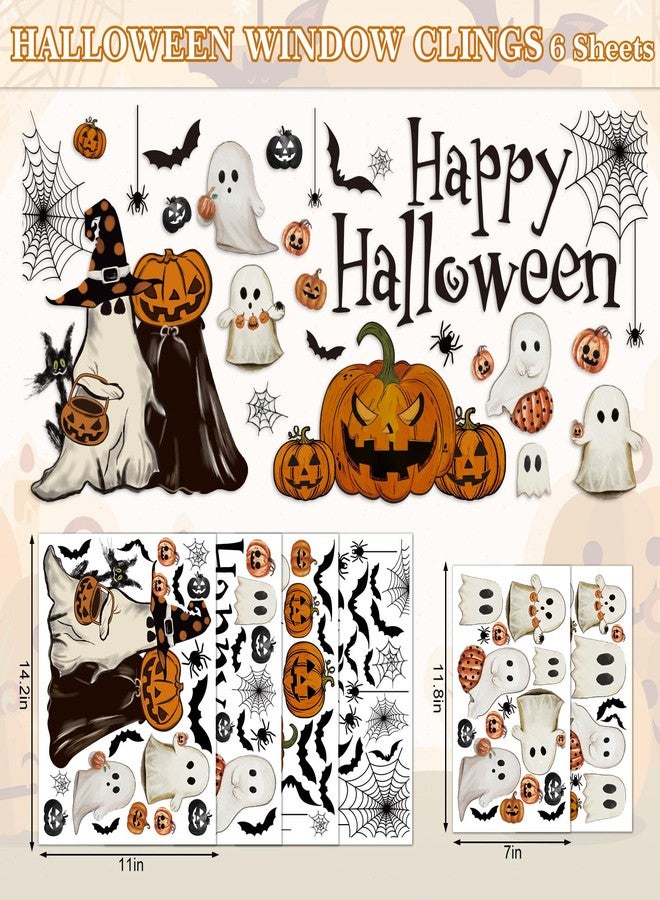 Whaline 6 Sheets Halloween Window Clings Vintage Ghost Evil Pumpkin Bat Reusable Window Decals for Halloween Fall Party Supplies Home Glass Decor - Image 5