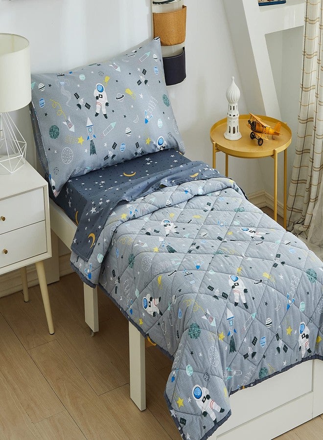 Brandream 4-Piece Toddler Bedding Sets for Boys Space Rocket Galaxy Bed Sheet Set Girls Includes Comforter, Top Flat Sheet, Fitted Sheets and Pillowcases, Cotton - Image 3