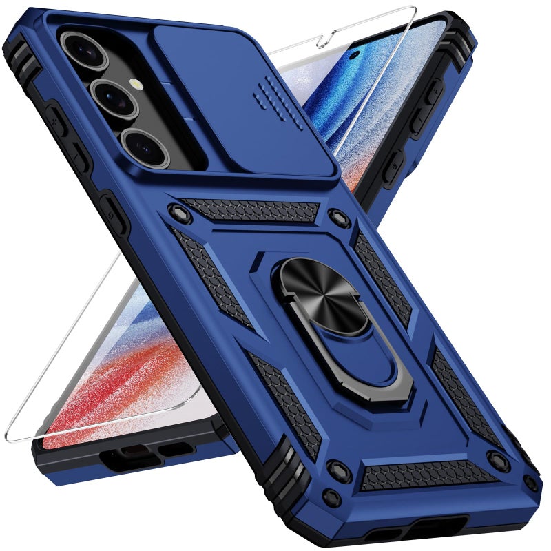 Weycolor for Samsung Galaxy S23 Case with Camera Lens Cover, 10 FT Military Grade Drop Protection, Magnetic Ring Holder Kickstand Protective Phone Case, Navy Blue - Image 1
