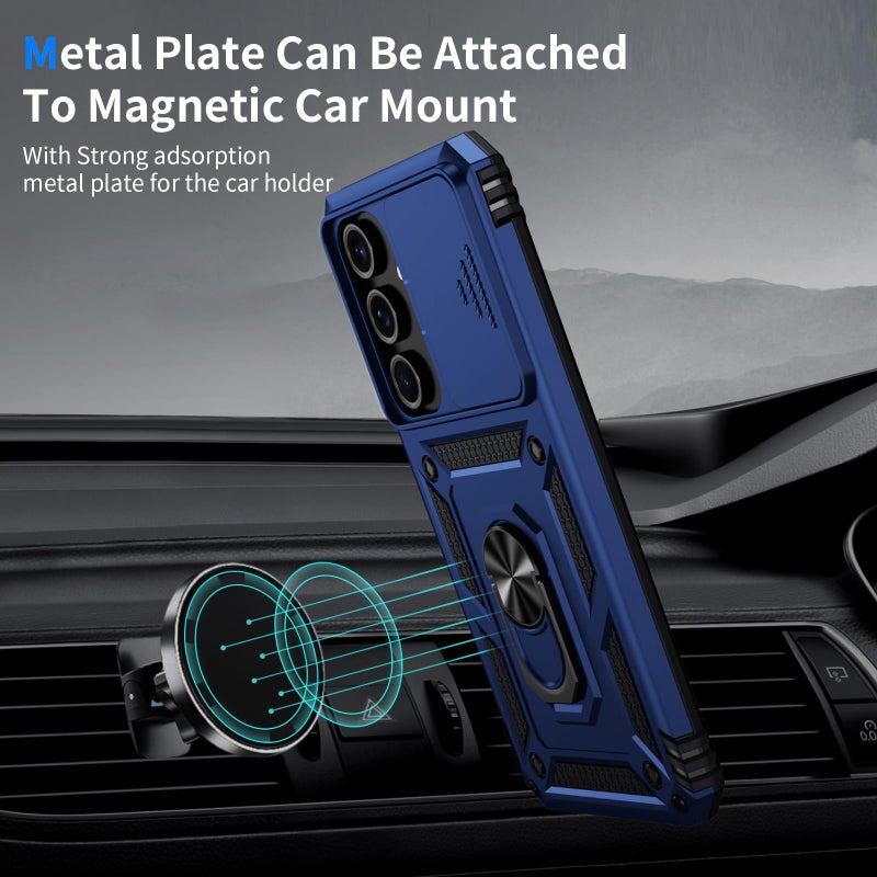 Weycolor for Samsung Galaxy S23 Case with Camera Lens Cover, 10 FT Military Grade Drop Protection, Magnetic Ring Holder Kickstand Protective Phone Case, Navy Blue - Image 2
