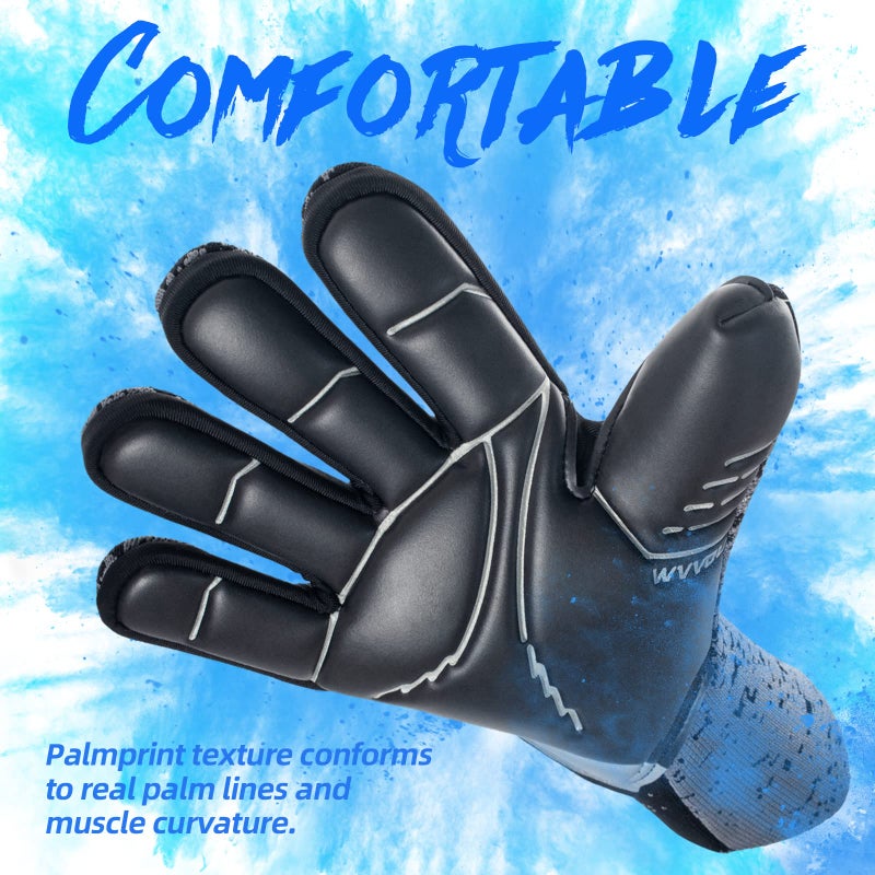 WVVOU Soccer Goalie Gloves Youth Adults, High Performance Goalkeeper Gloves, Breathable Soccer Gloves, 4+3mm Super Grip for The Toughest Saves (BlackBlue, 8) - Image 3