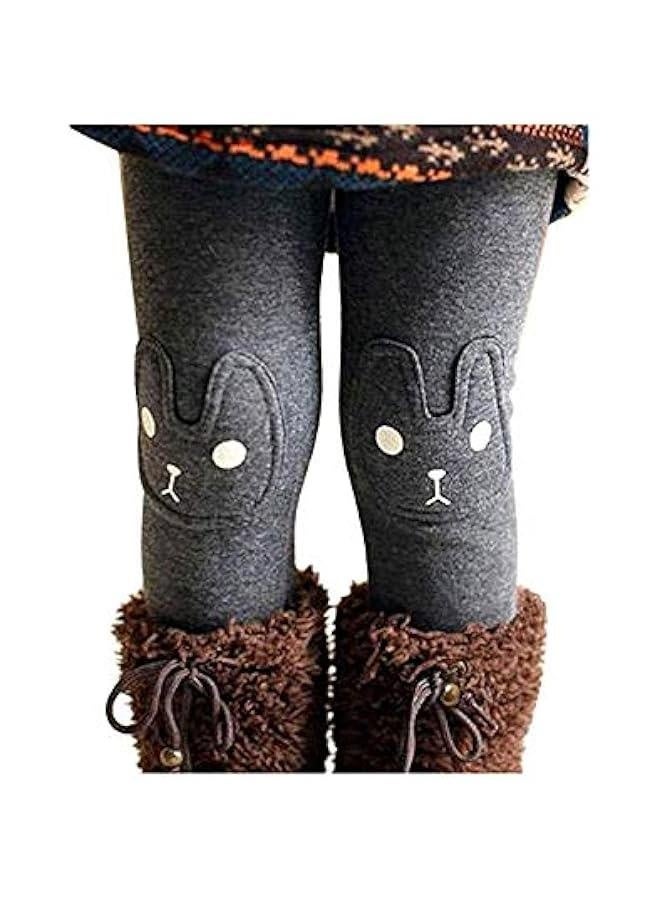 Kids Girls Winter Leggings Bunny Printed Thick Warm Fleece Pants for 2-7 Years - Image 1