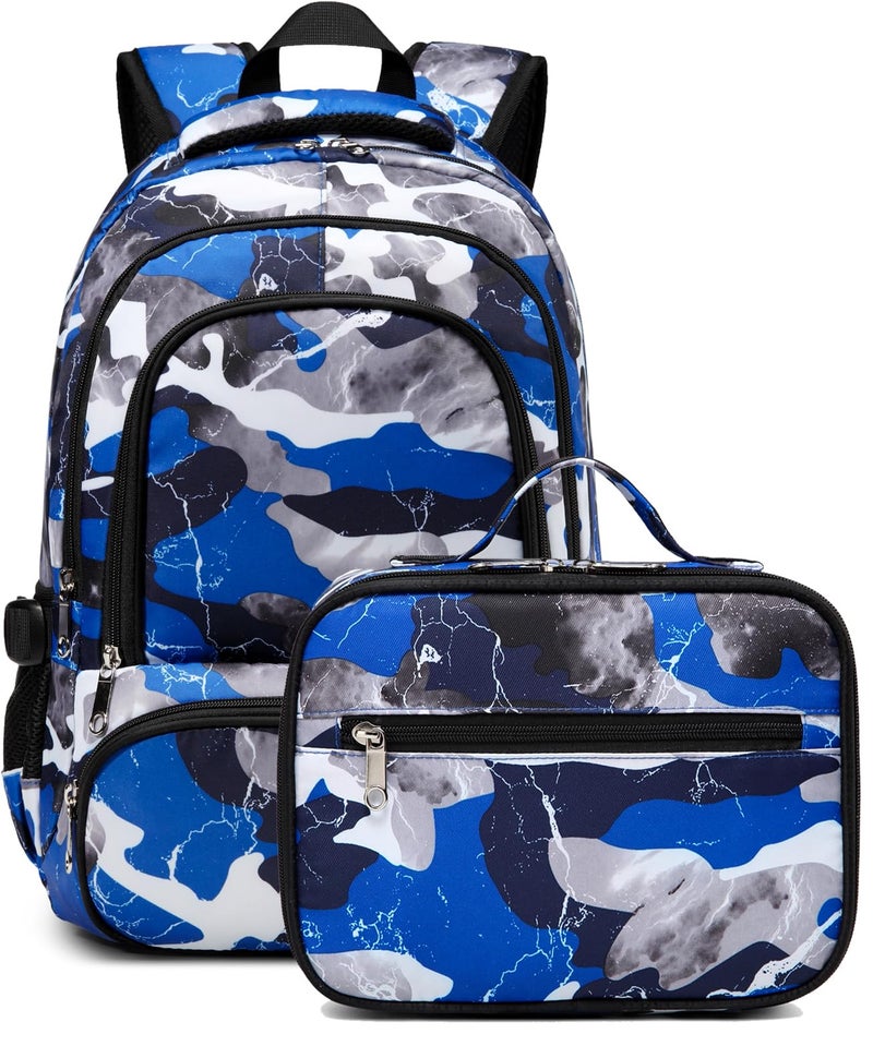 BLUEFAIRY Boys Backpack with Lunch Box for Kids Elementary Middle School Bags Set Child Book Bags Back to School Gifts Mochila Escolar para Nios Adolescentes Camo Blue - Image 2