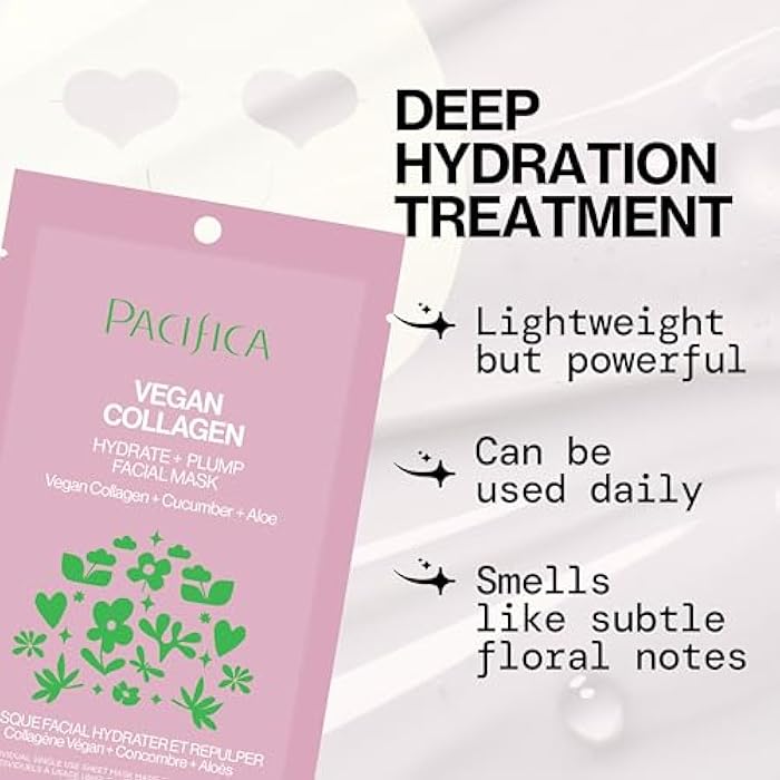 Pacifica Sheet Face Mask - Vegan Collagen Hydrate & Plump with Cucumber & Aloe – Moisturizing Mask for Dry & Aging Skin - Clean Beauty Vegan & Cruelty-Free Dermatologist Tested - Image 4