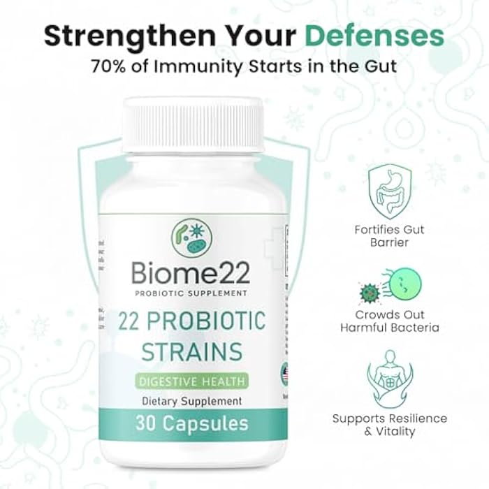 Tarsul Biome22 Probiotic Supplement - Multi-Strain Capsules with 22 Diverse Strains and Prebiotic Fiber - Shelf-Stable, Delayed-Release Formula for Men and Women - Image 4