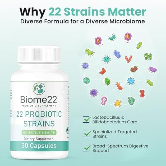 Tarsul Biome22 Probiotic Supplement - Multi-Strain Capsules with 22 Diverse Strains and Prebiotic Fiber - Shelf-Stable, Delayed-Release Formula for Men and Women - Image 2