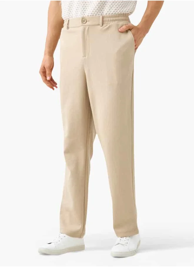 Iconic Iconic Regular Fit Flexi Waist Trousers with Button Closure