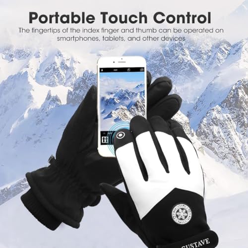 Gustave® Winter Gloves for Men - Fleece Lined, Touch Screen, Waterproof & Windproof Warm Gloves with Anti-Slip Grip for Riding, Hiking, Ski - Black & White Stylish Design, Free Size - Image 4