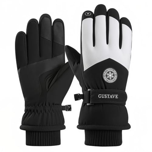 Gustave® Winter Gloves for Men - Fleece Lined, Touch Screen, Waterproof & Windproof Warm Gloves with Anti-Slip Grip for Riding, Hiking, Ski - Black & White Stylish Design, Free Size - Image 1