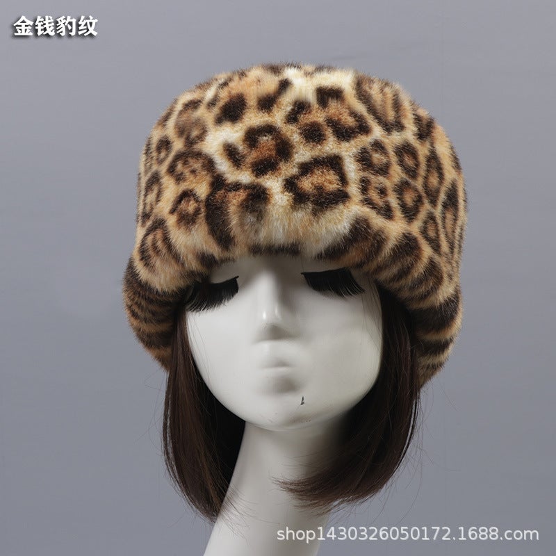 Autumn Winter Faux Rabbit Fur Hat for Adults Money leopard print short fur flat hat