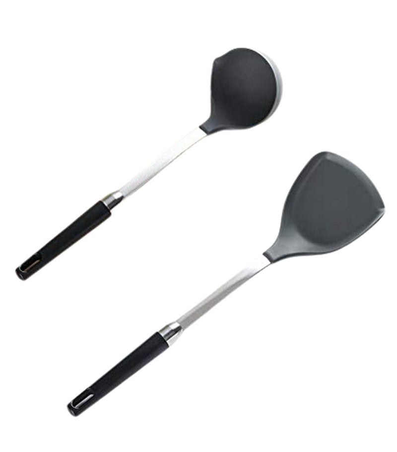 HEXONIQ® Silicone Large Ladle & Spatula Set, Heat Resistant Silicone Deep Soup Ladle, Shovel Turner with Stainless Steel & Nylon Handle Non-Stick Kitchen Cooking Utensil (1 Pcs Spatula & 1 Pcs Ladle) - Image 1