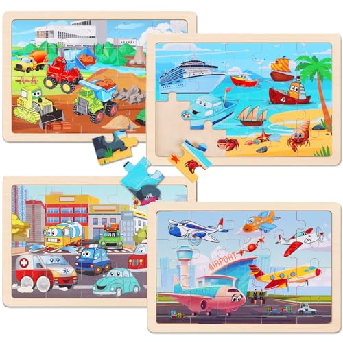 NASHRIO Wooden Educational Jigsaw Puzzles for Preschool Kids Ages 35 4Pack with 20 Pieces Transportation Wood Puzzles Set Toddler Brain Teaser Toys Preschool Gifts for Boys Girls Ages 3 4 5 6 - Image 5