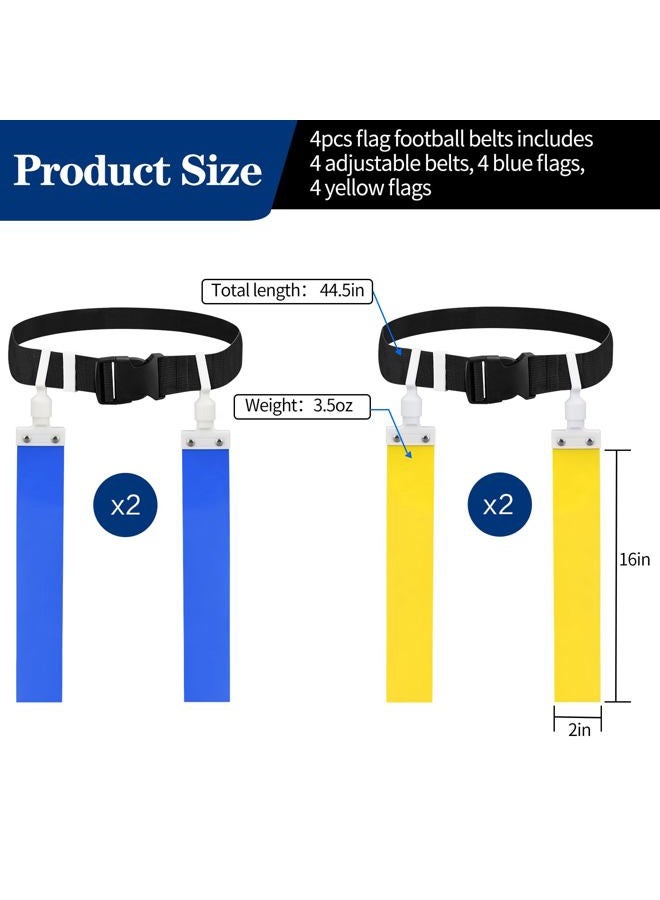 DkOvn Flag Football Belt, 1/2/4/10/14pcs Adjustable Flag Football Belt with Belt and Flags, for Kids, Youths, Adults(4pcs, 2 Blue+2 Yellow) - Image 4