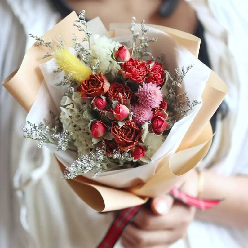 Bluejw Dry Preserved Real Flowers Bouquet - Pampas Grass, Mixed Roses, Dried Plants - Small Vase Filler, Table Centerpiece - Image 4