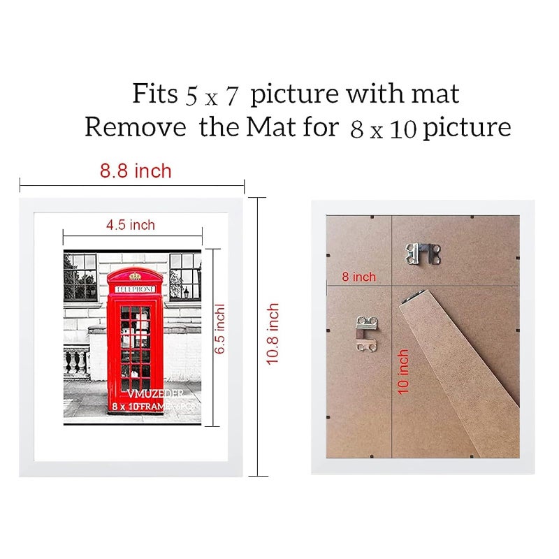VMuzeder 8x10 إطار الصورة ريفي أبيض خشب المجموعة من 6 صور عرض 5x7 مع حصيرة أو 8x10 بدون حصيرة إطارات صور متعددة للجدار أو عرض الطاولة - Image 3