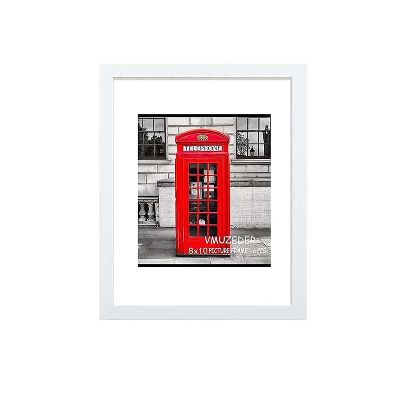 VMuzeder 8x10 إطار الصورة ريفي أبيض خشب المجموعة من 6 صور عرض 5x7 مع حصيرة أو 8x10 بدون حصيرة إطارات صور متعددة للجدار أو عرض الطاولة - Image 2