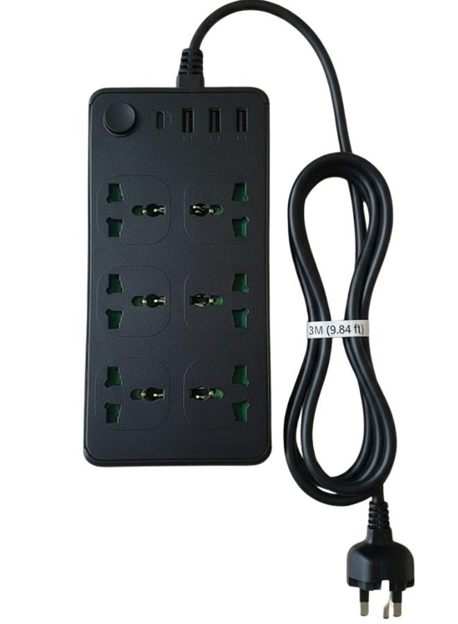 chaseup 3M (9.84 ft) Extension cable (6 outlet + 3 USB + 1 type-c) Extension Cord Power extension plug socket Power Strips, Multiple Outlets Multiplug lead extension board (Assorted) - Image 1