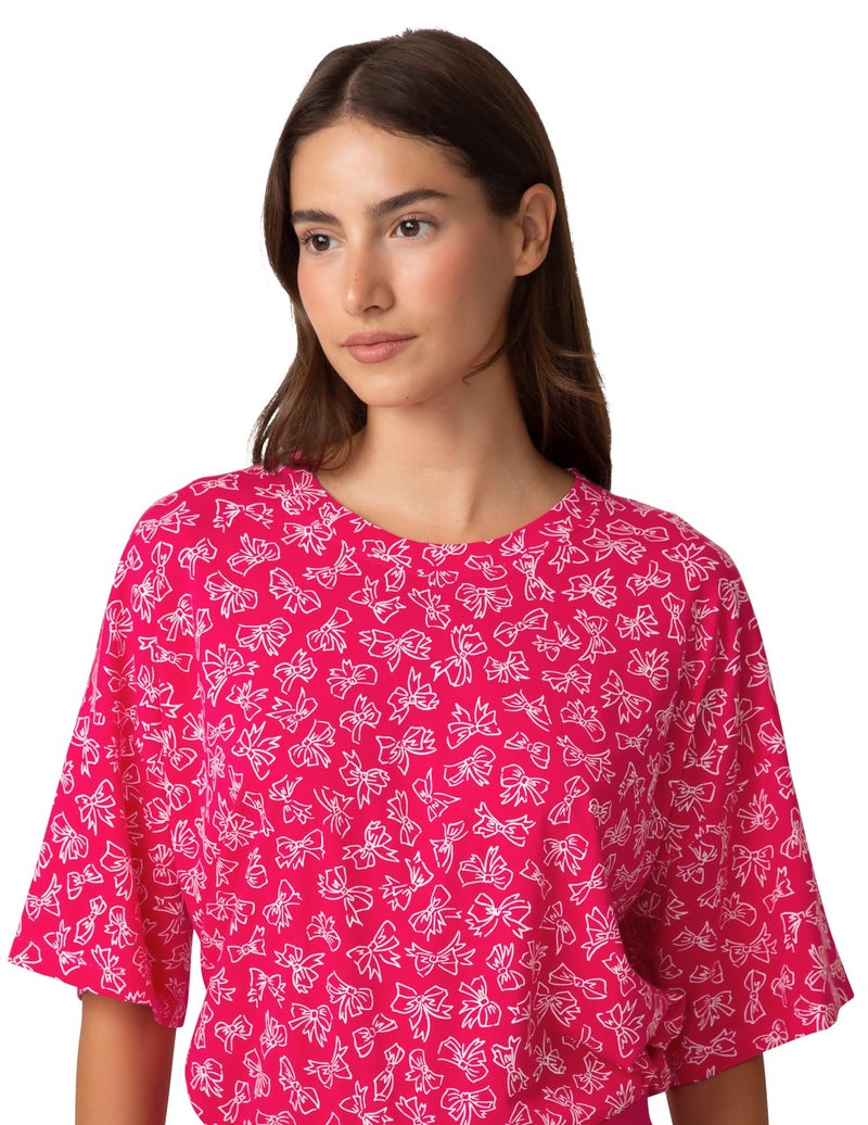 HUE Women's Oversized PJ Tee and Boxer Short 2 Piece Pajama Set, Bright Rose - Put A Bow On It, Medium - Image 4