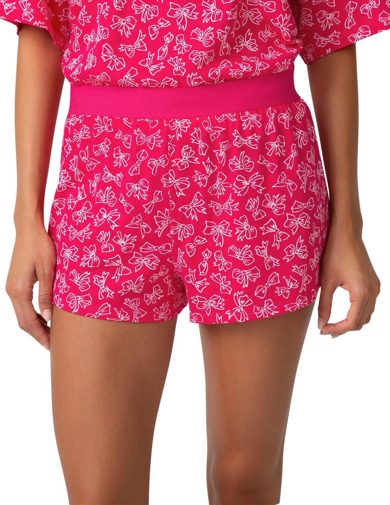 HUE Women's Oversized PJ Tee and Boxer Short 2 Piece Pajama Set, Bright Rose - Put A Bow On It, Medium - Image 5