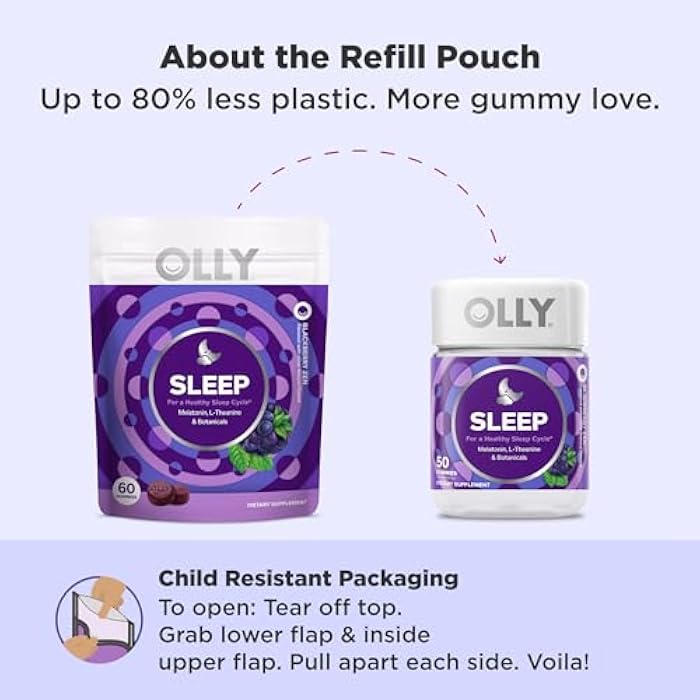 OLLY Sleep Gummy, 3 mg Melatonin, L-Theanine, Chamomile, and Lemon Balm Extracts, Blackberry Flavor, 30 Day Supply - 60 Count - Image 5