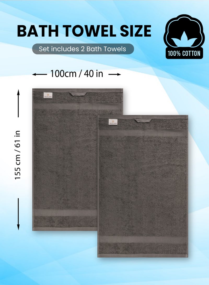 REZLAN UAE REZLAN Luxury 2-Piece Bath Sheet Set - 600 GSM Premium Cotton (100×155 cm/40×61 in) - Beach & Bath Towels - DK GREY  - Image 3