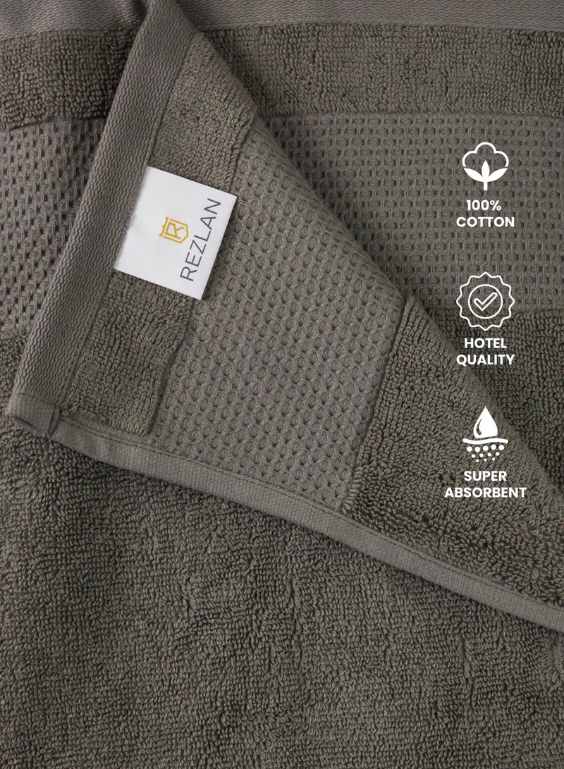 REZLAN UAE REZLAN Luxury 2-Piece Bath Sheet Set - 600 GSM Premium Cotton (100×155 cm/40×61 in) - Beach & Bath Towels - DK GREY  - Image 4