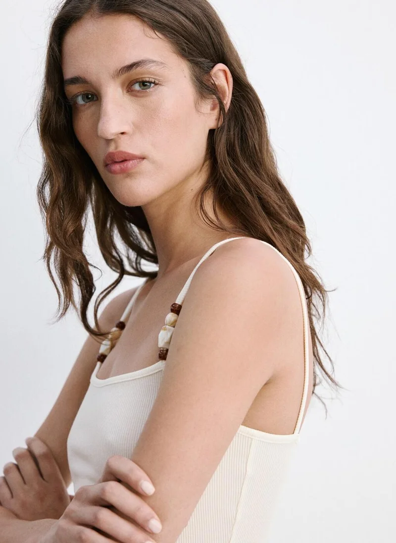 Mango 05-CRUDO Top With Thin Straps And Beads for Women | Best Price UAE