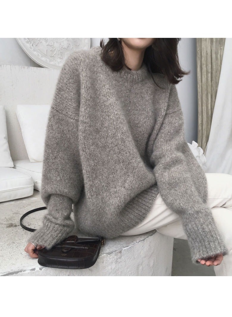 M MIAOYAN Solid color seahorse wool sweater for women, autumn and winter retro style loose inner knitted outer top (one size fits all)  - Image 1