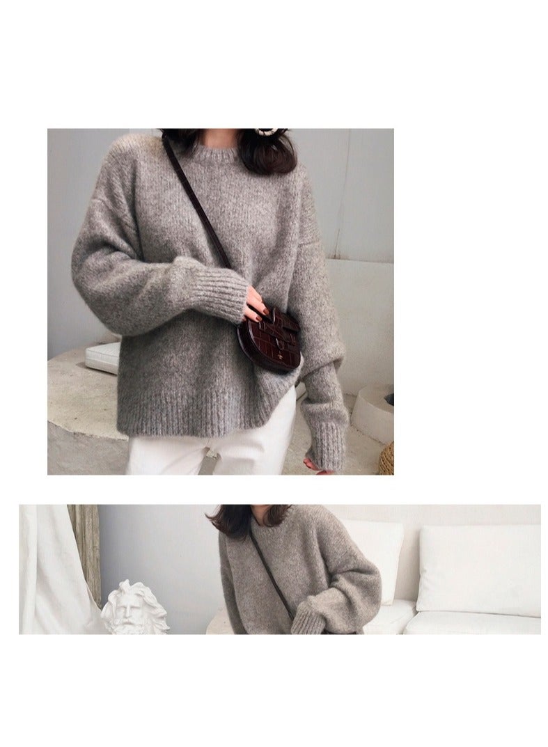 M MIAOYAN Solid color seahorse wool sweater for women, autumn and winter retro style loose inner knitted outer top (one size fits all)  - Image 5