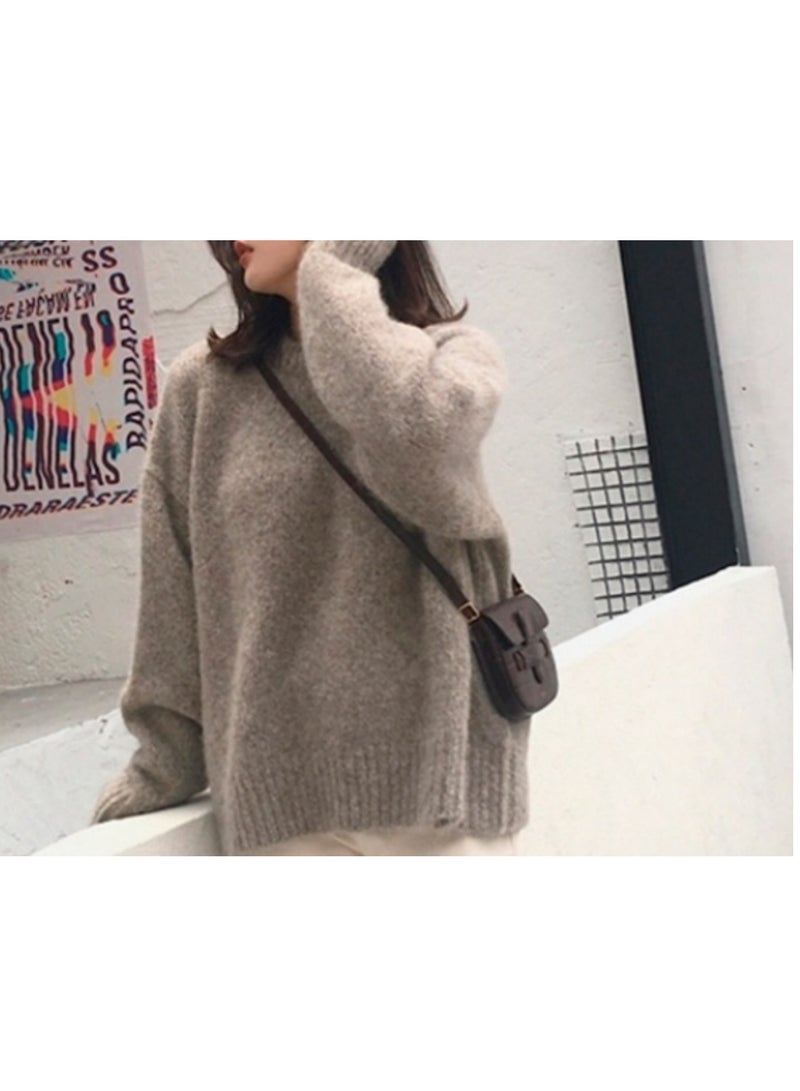 M MIAOYAN Solid color seahorse wool sweater for women, autumn and winter retro style loose inner knitted outer top (one size fits all)  - Image 4