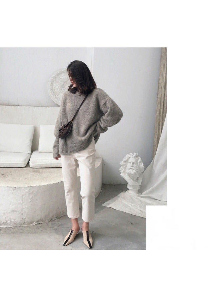 M MIAOYAN Solid color seahorse wool sweater for women, autumn and winter retro style loose inner knitted outer top (one size fits all)  - Image 3