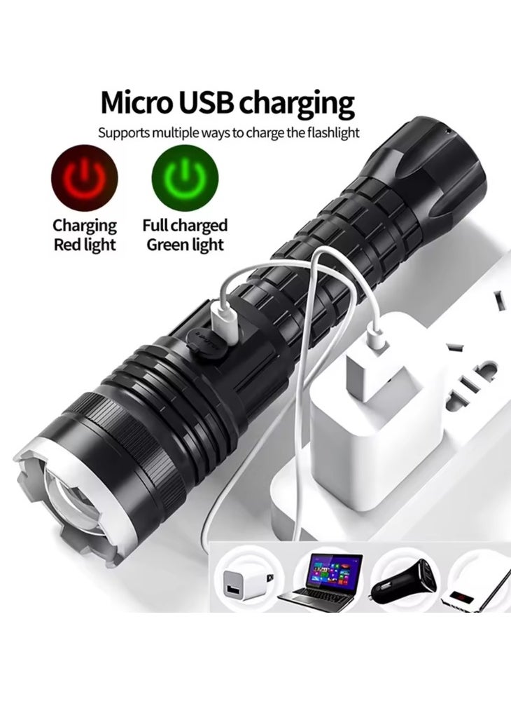 SHOPI P50 SUPER LIGHT RECHARGEABLE FLASHLIGHT Powerful Flashlights Super Bright P50 LED Rechargeable Flashlight, USB Zoomable Hand Torch Light  - Image 4