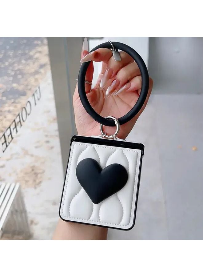 Black Heart Shaped Handle Water Wave Phone Case for Samsung Galaxy Z Flip 3 5G - Image 5