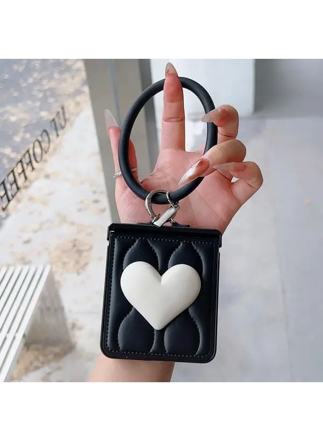 Black Heart Shaped Handle Water Wave Phone Case for Samsung Galaxy Z Flip 3 5G - Image 4