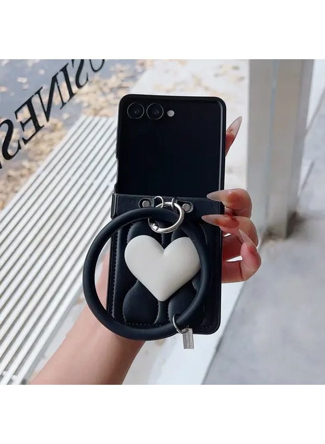 Black Heart Shaped Handle Water Wave Phone Case for Samsung Galaxy Z Flip 3 5G - Image 2