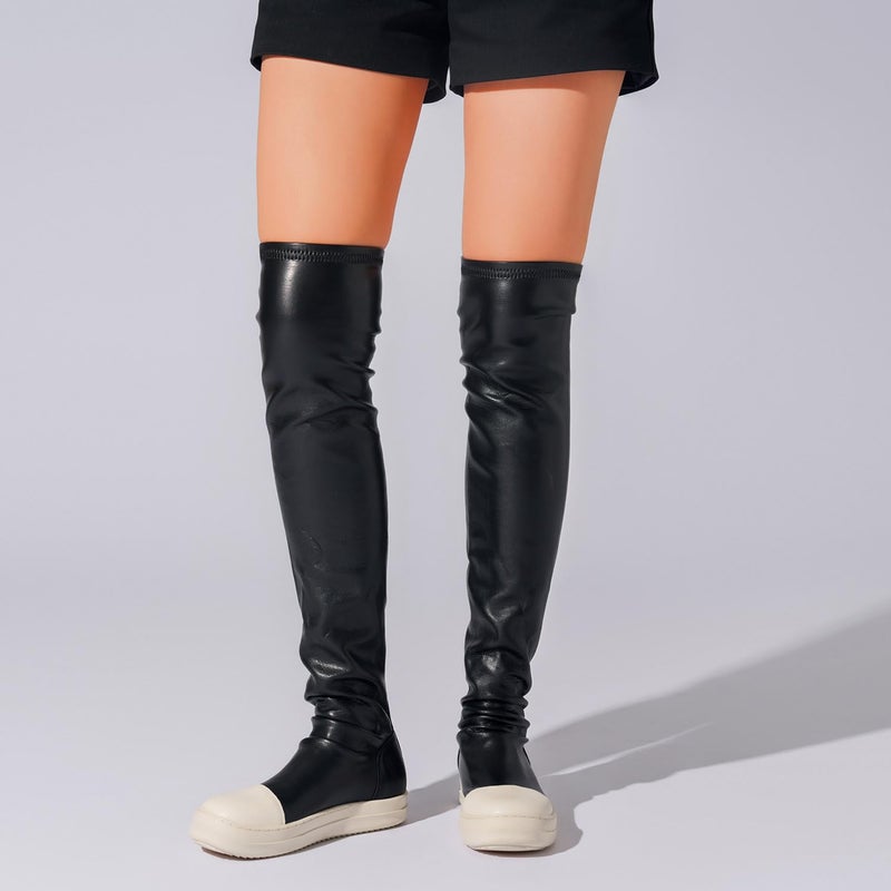 MOFEEDOUKA Thigh High Boots for Women Flat Over The Knee Round Toe Booties - Image 2